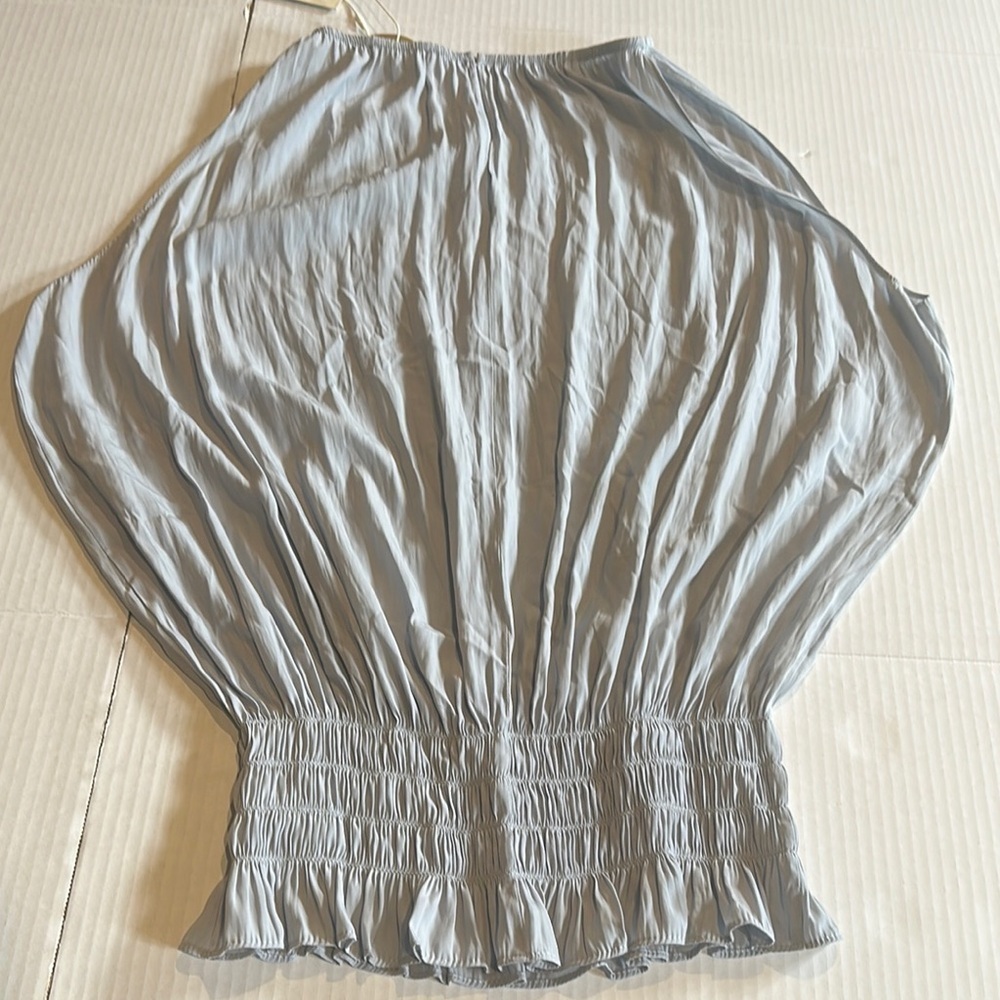 NWT Ramy Brook Lauren baby blue grey Top open hole back stretchy bottom & neck - Picture 8 of 11